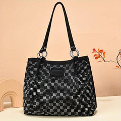Rhinestone Glitter Shoulder Bag Large Capacity PU Leather Handabg