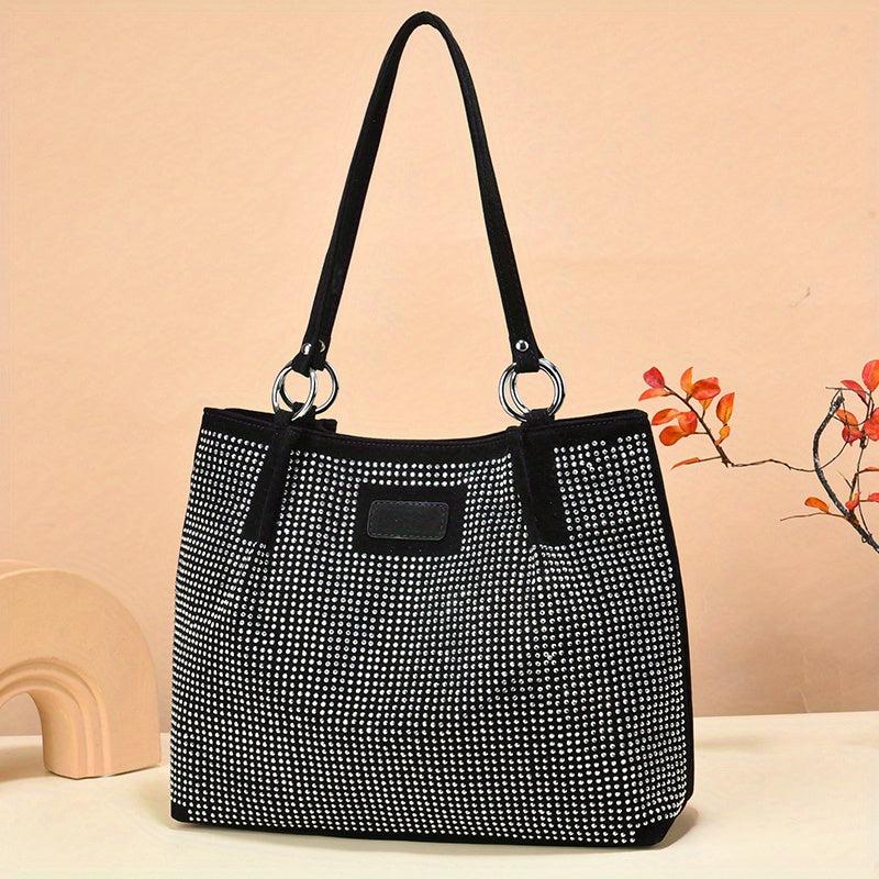 Rhinestone Glitter Shoulder Bag Large Capacity PU Leather Handabg