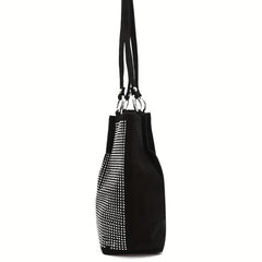 Rhinestone Glitter Shoulder Bag Large Capacity PU Leather Handabg