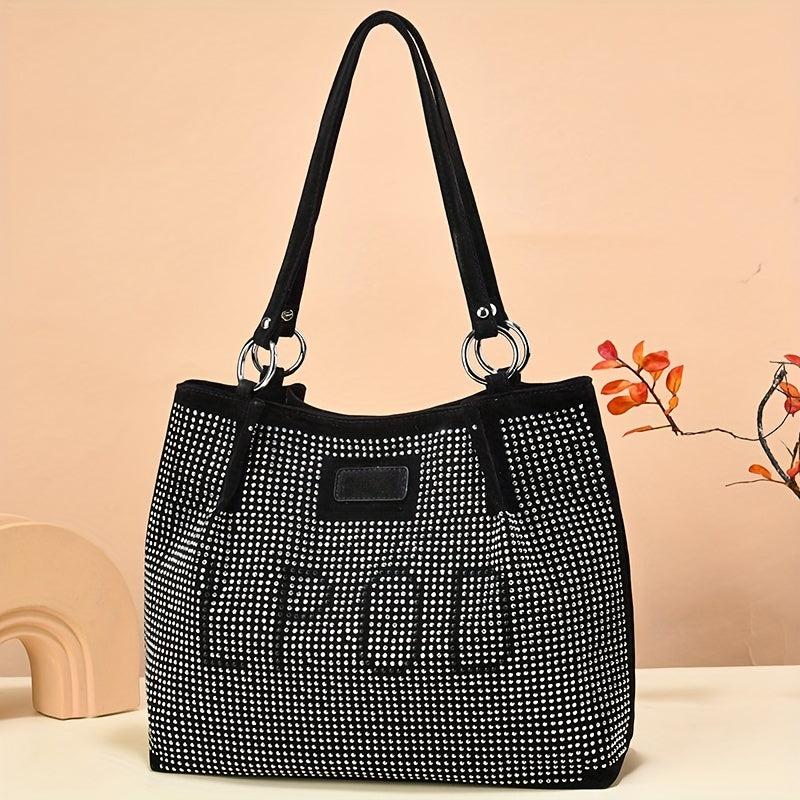 Rhinestone Glitter Shoulder Bag Large Capacity PU Leather Handabg