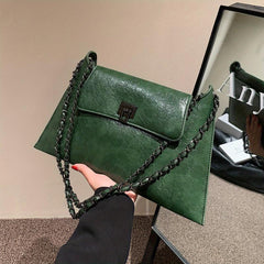 Vintage Metal Chain Underarm Bag PU Leather Textured Bag Purse