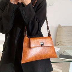 Vintage Metal Chain Underarm Bag PU Leather Textured Bag Purse