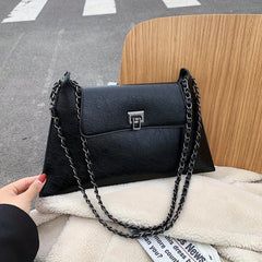 Vintage Metal Chain Underarm Bag PU Leather Textured Bag Purse