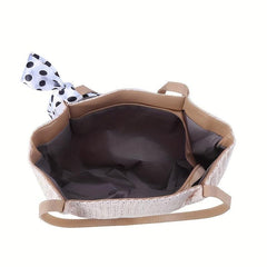 Large Capacity Straw Tote Bag Solid Woven Shoulder Bag Storage Handbag