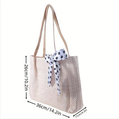 Large Capacity Straw Tote Bag Solid Woven Shoulder Bag Storage Handbag