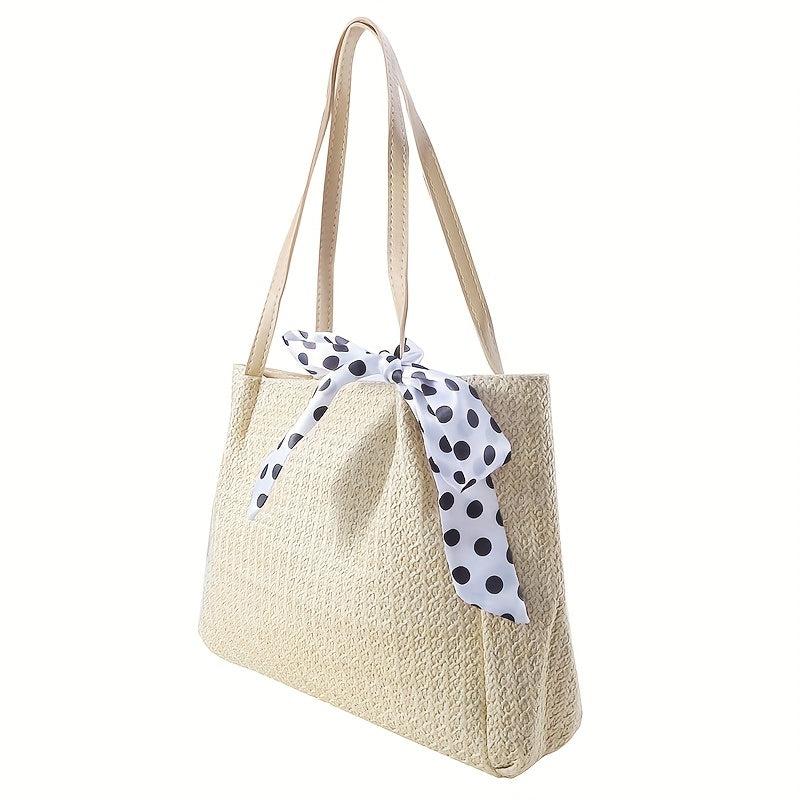 Large Capacity Straw Tote Bag Solid Woven Shoulder Bag Storage Handbag