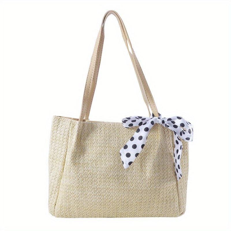 Large Capacity Straw Tote Bag Solid Woven Shoulder Bag Storage Handbag