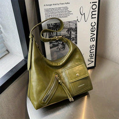 Y2K PU Leather Hobo Bag Zipper Decor Street Wear Shoulder Bag