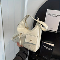 Y2K PU Leather Hobo Bag Zipper Decor Street Wear Shoulder Bag