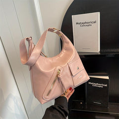 Y2K PU Leather Hobo Bag Zipper Decor Street Wear Shoulder Bag