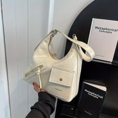 Y2K PU Leather Hobo Bag Zipper Decor Street Wear Shoulder Bag