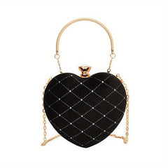 Heart Shaped Glitter Chain Crossbody Bag Rhombus Pattern Satchel