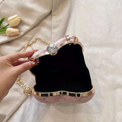 Heart Shaped Glitter Chain Crossbody Bag Rhombus Pattern Satchel