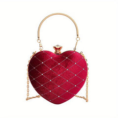 Heart Shaped Glitter Chain Crossbody Bag Rhombus Pattern Satchel