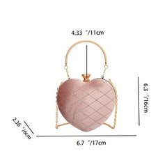 Heart Shaped Glitter Chain Crossbody Bag Rhombus Pattern Satchel