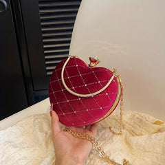 Heart Shaped Glitter Chain Crossbody Bag Rhombus Pattern Satchel