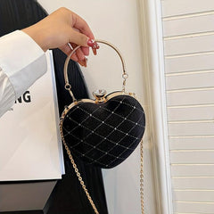 Heart Shaped Glitter Chain Crossbody Bag Rhombus Pattern Satchel