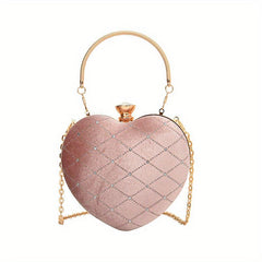 Heart Shaped Glitter Chain Crossbody Bag Rhombus Pattern Satchel