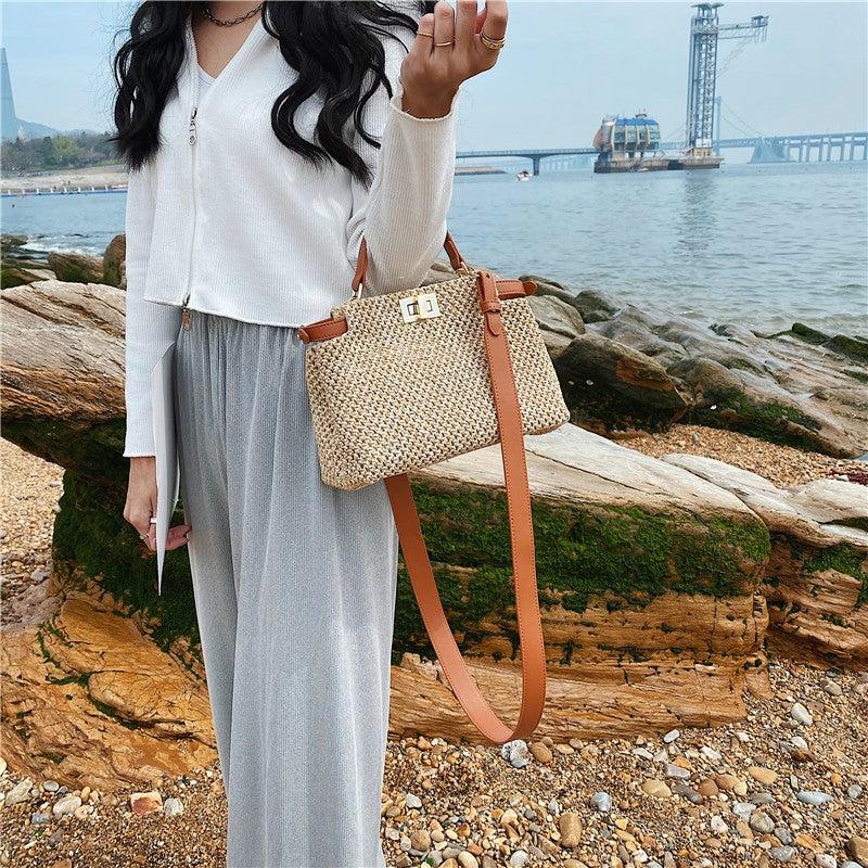 Straw Woven Shoulder Bag Double Layer Handbag Bohemian Summer Beach Bags