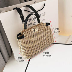 Straw Woven Shoulder Bag Double Layer Handbag Bohemian Summer Beach Bags