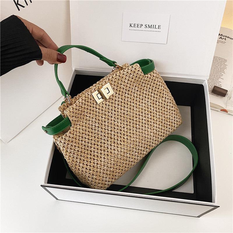 Straw Woven Shoulder Bag Double Layer Handbag Bohemian Summer Beach Bags