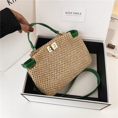 Straw Woven Shoulder Bag Double Layer Handbag Bohemian Summer Beach Bags