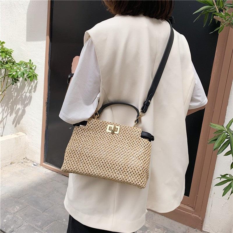 Straw Woven Shoulder Bag Double Layer Handbag Bohemian Summer Beach Bags