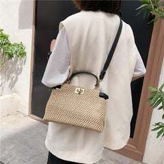 Straw Woven Shoulder Bag Double Layer Handbag Bohemian Summer Beach Bags