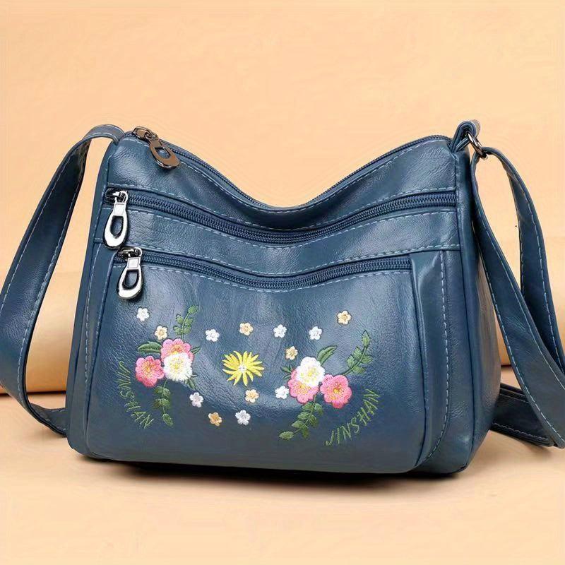 Flower Embroidery Crossbody Bag Women's Pocket Purse