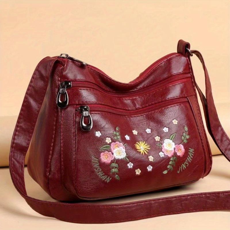 Flower Embroidery Crossbody Bag Women's Pocket Purse