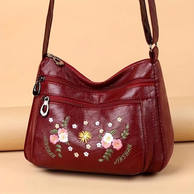 Flower Embroidery Crossbody Bag Women's Pocket Purse