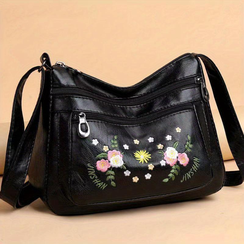Flower Embroidery Crossbody Bag Women's Pocket Purse