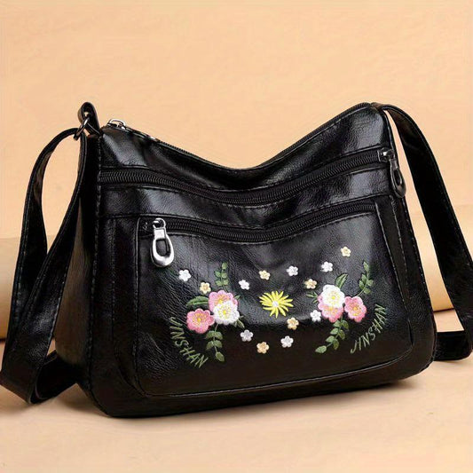 Flower Embroidery Crossbody Bag Women's Pocket Purse