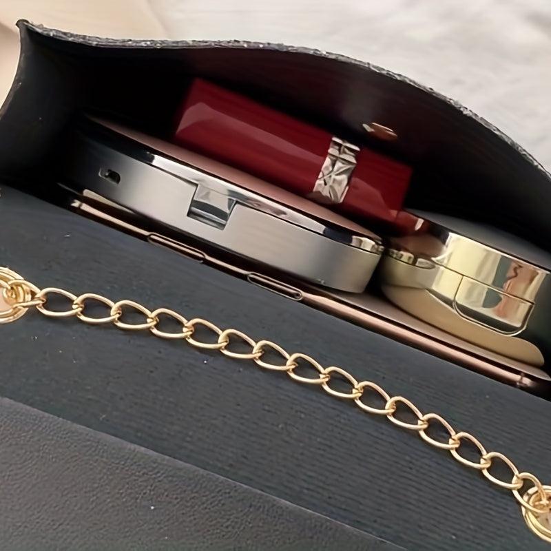 Sequined Chain Shoulder Bag Tassel Flap PU Crossbody Bag