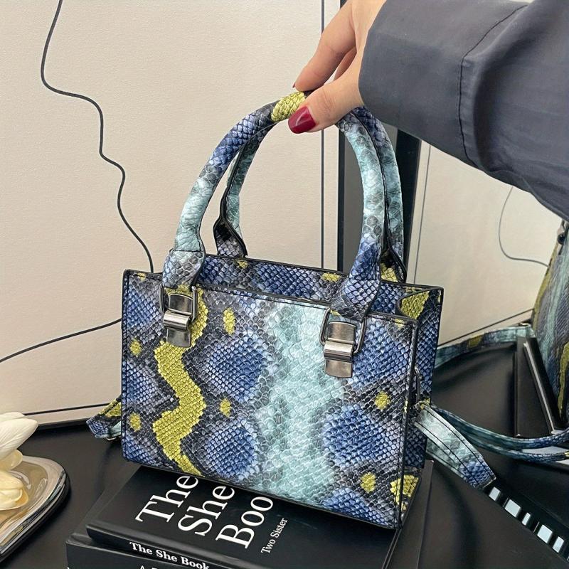 Snake Pattern Tote Bag Faux Leather Shoulder Bag