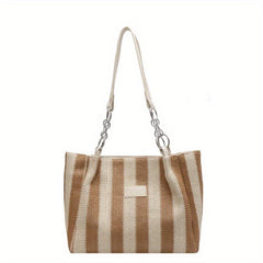 Large Capacity Striped Tote Bag for Work & School