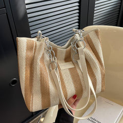 Large Capacity Striped Tote Bag for Work & School