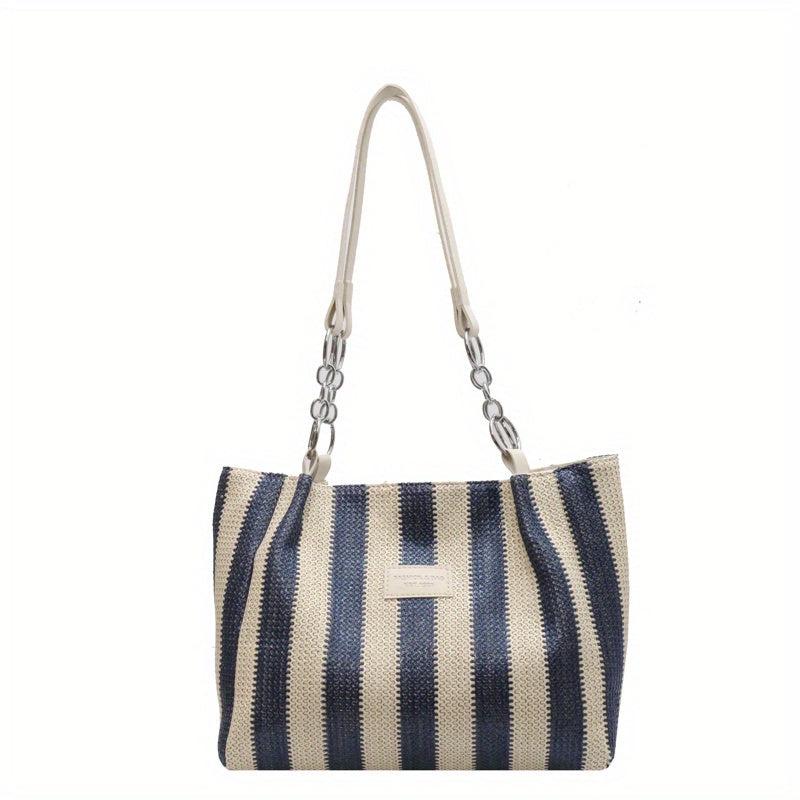 Large Capacity Striped Tote Bag for Work & School