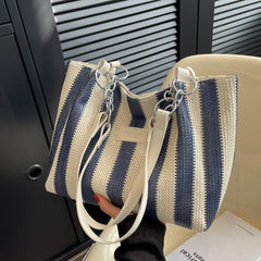 Large Capacity Striped Tote Bag for Work & School