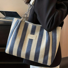 Large Capacity Striped Tote Bag for Work & School