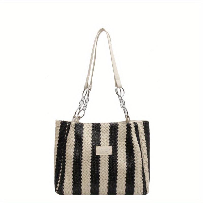Large Capacity Striped Tote Bag for Work & School