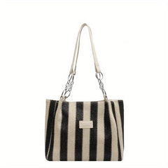 Large Capacity Striped Tote Bag for Work & School