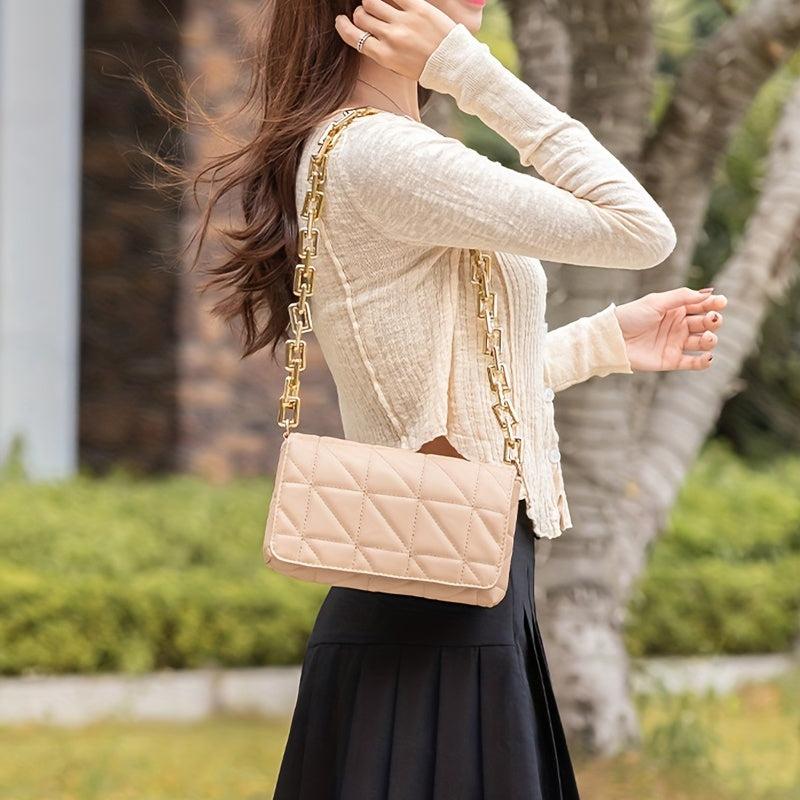 Argyle Quilted Crossbody Bag with Acrylic Chain - Square Purse
