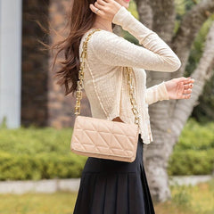 Argyle Quilted Crossbody Bag with Acrylic Chain - Square Purse