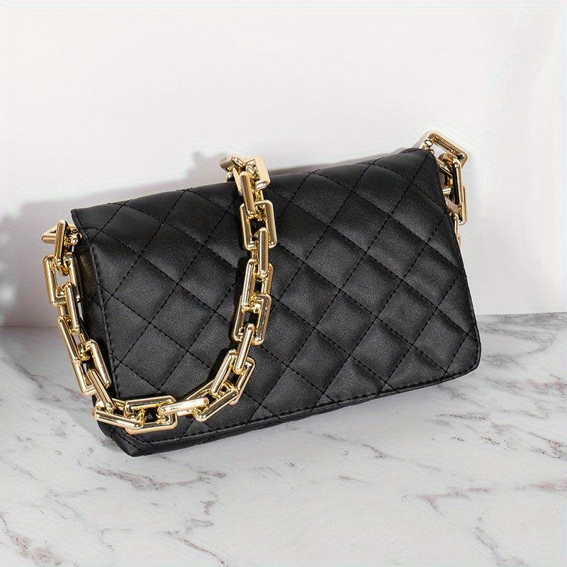 Argyle Quilted Crossbody Bag with Acrylic Chain - Square Purse
