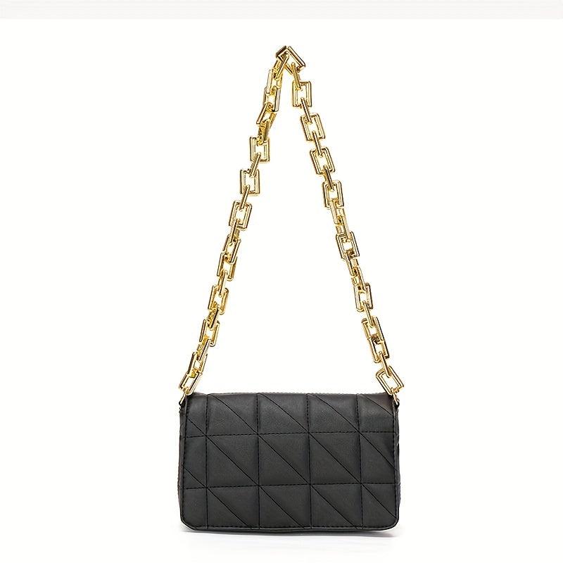 Argyle Quilted Crossbody Bag with Acrylic Chain - Square Purse