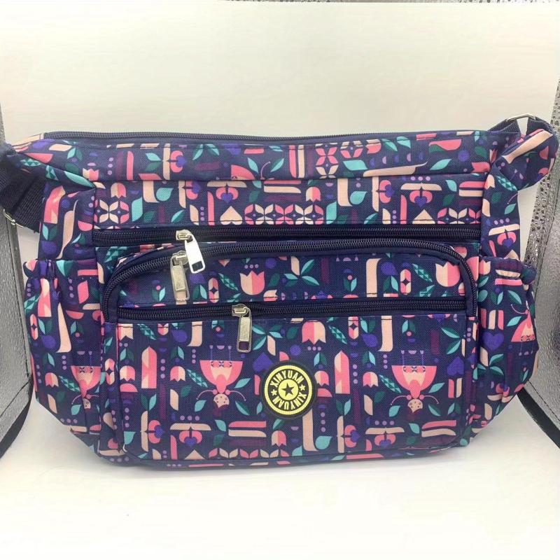 Floral Pattern Zipper Shoulder Bag Large Capacity Crossbody Bag