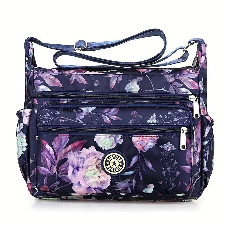 Floral Pattern Zipper Shoulder Bag Large Capacity Crossbody Bag