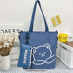 Cartoon Bear Shoulder Bag with Little Pouch