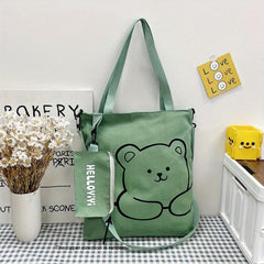 Cartoon Bear Shoulder Bag with Little Pouch